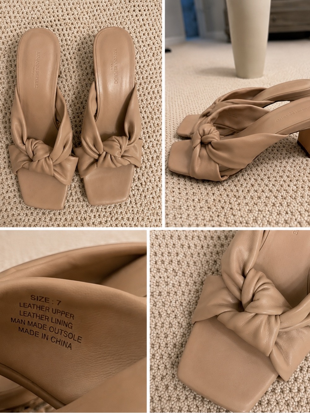 Banana Republic Taupe Knot Leather Slide Heels